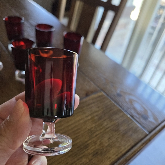Ruby Red Clear Footed Cordial Glasses (6) Luminarc France - Picture 2 of 8